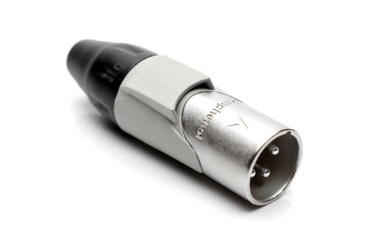 AX3M8M 3 pole Pin (Male) Plug.AX XLR Audio Cable Connector. Satin Nickel, w/ GreyMarking Sleeve