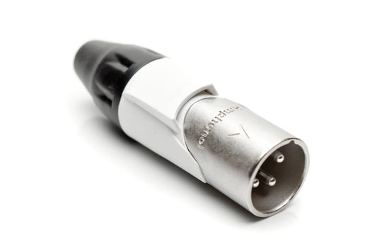 AX3M9M 3 pole Pin (Male) Plug.AX XLR Audio Cable Connector. Satin Nickel, w/ WhiteMarking Sleeve