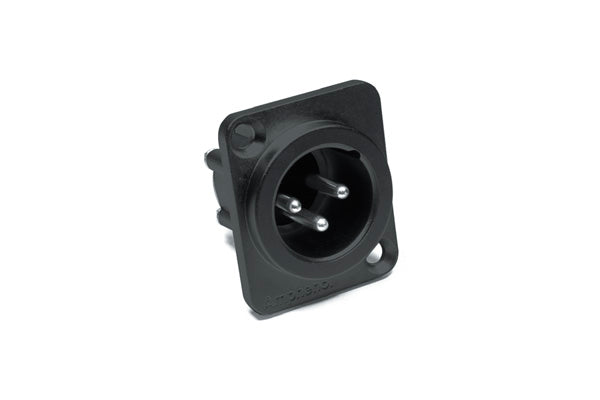 AX3MDVB-M3 3 Pole XLRMale ChassisMount, Vertical PCB (M3Threaded Holes),Machined Contacts, Black Finish