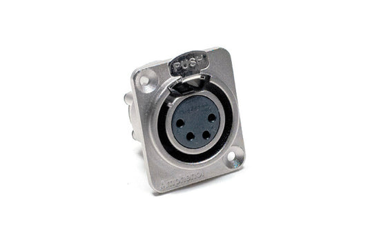 AX4FDV-M3 4 Pole XLR Female ChassisMount, Vertical PCB (M3Threaded Holes),Machined Contacts, Nickel Finish