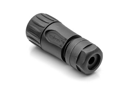 C016 10D006 000 12 6+PE Female straight cable connector with strain relief and clamping ring. Crimp contacts sold separately. Available in gold or silver plating.