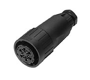 C016 10E019 004 2 19+PE Female cable connector with internal strain relief and cable retention. For use with crimp contacts (sold separately).