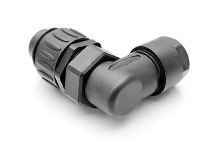 C016 20K003 200 12 3+PE Male, right angled cable connector with strain relief and clamping ring.Field installable screw termination.