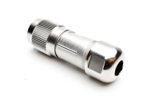 C091 11D008 000 4 Female Connectors with internal strain relief and metal locking ring. Complete EMI shielding in the fully mated and locked position (EMI security). Screw locking according to IEC 61076-2-106. Fully intermateable with C091D connectors.