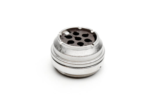 C091 11G007 000 2 Rear mounting female metal Connectors with O-ring seal and ring nut mount (hex nut available upon request). Complete EMI shielding in the fully mated and locked position (EMI security). Contacts sold separately.