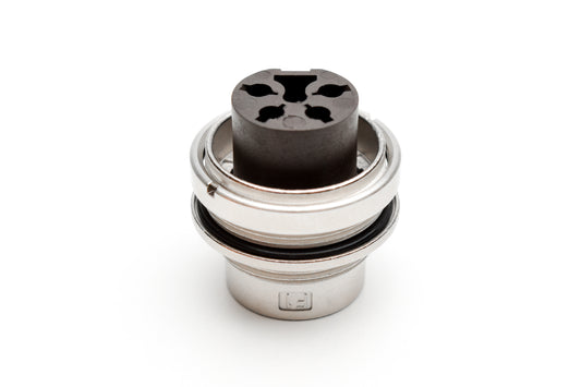 C091 11W004 000 2 Front mounting male metal Connectors with O-ring seal and ring nut mount (hex nut available upon request). Complete EMI shielding in the fully mated and locked position (EMI security). Contacts sold separately.