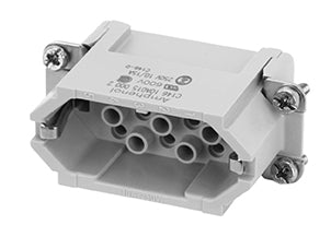 C146 10A015 000 2 15+PE Heavy duty male contact insert for stamped crimp contacts. May be engaged or disengaged when live but without electrical load.usings/hoods