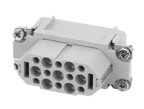 C146 10B015 500 2 15+PE Heavy duty female contact insert for turned crimp contacts. May be engaged or disengaged when live but without electrical load. Comparable Part No. 09210153101