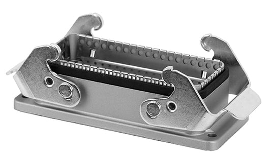 C146 11F016 000 8 Version C housing with bulkhead mounting. Centering flange with ground strap. Conductive surface with standard locking levers. High attenuation. Same dimensions as standard housings.