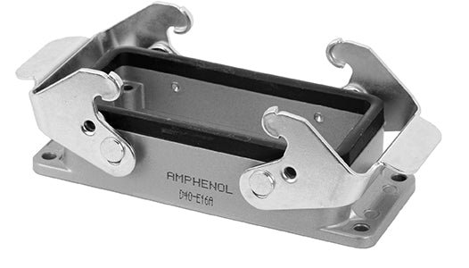 C146 11F016 901 8 Version A housing with bulkhead mounting. Standard flange without ground strap. Conductive surface with standard locking levers. High attenuation. Same dimensions as standard housings.
