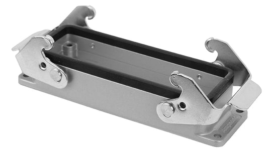 C146 11F024 901 8 Version A housing with bulkhead mounting. Standard flange without ground strap. Conductive surface with standard locking levers. High attenuation. Same dimensions as standard housings.