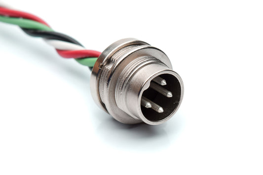 CA0911G114003 M16 4 Position Male Connectors, 18AWG, UL1569 300V, Front Mounted, 0.3 Meter