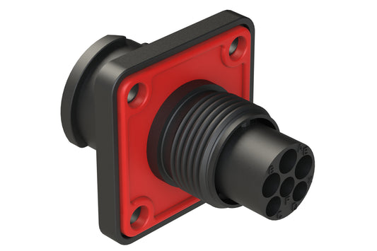 FLS010N3W3P03-PM Receptacle, Square Flange, 6 (3+3) Position, Male, Shell Size 10, Silicone Seal with Seal Gasket, Auto-Lock