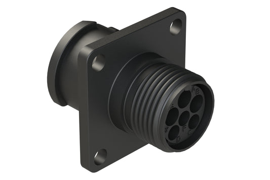 FLS010N3W3S03 Receptacle, Square Flange, 6 (3+3) Position, Female, Shell Size 10, Silicone Seal, Auto-Lock