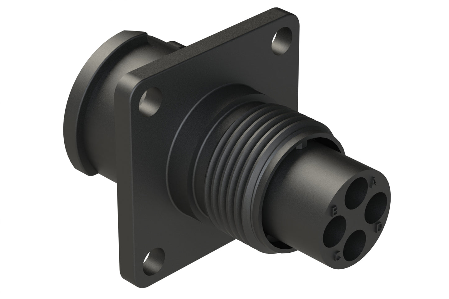 FLS010N4P03 Receptacle, Square Flange, 4 Position, Male, Shell Size 10, Silicone Seal, Auto-Lock