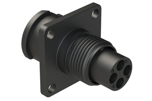 FLS010N4P03 Receptacle, Square Flange, 4 Position, Male, Shell Size 10, Silicone Seal, Auto-Lock