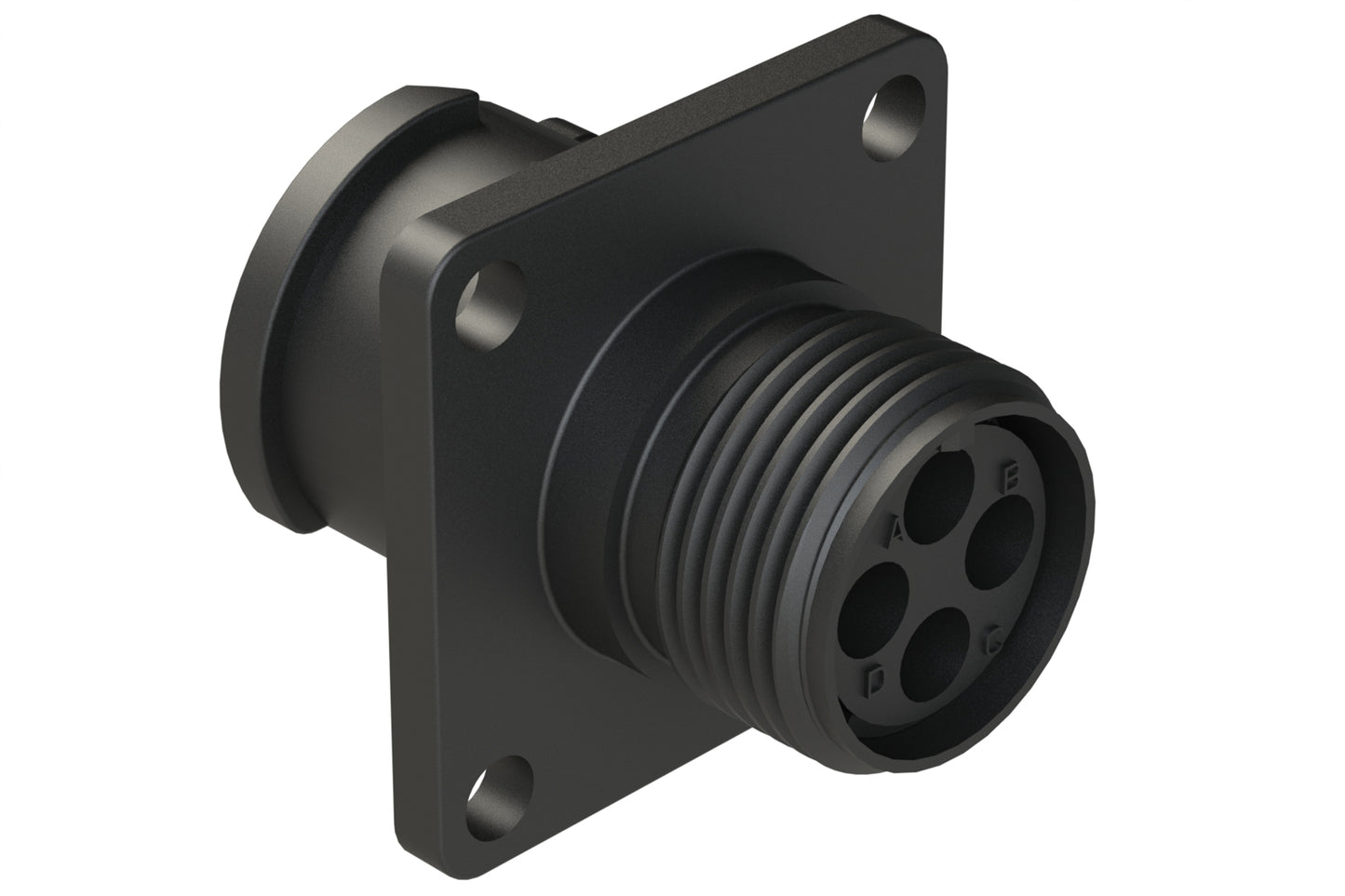 FLS010N4S03 Receptacle, Square Flange, 4 Position, Female, Shell Size 10, Silicone Seal, Auto-Lock