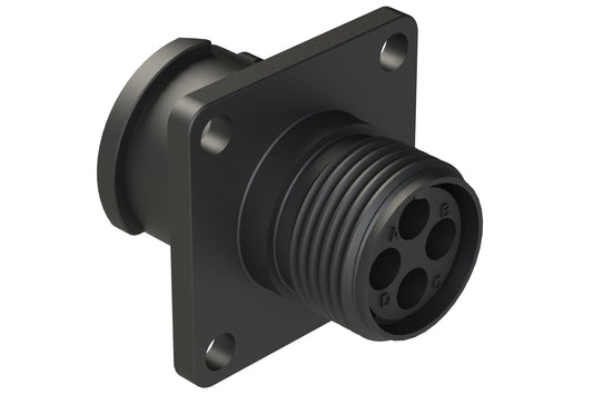 FLS010N4S03 Receptacle, Square Flange, 4 Position, Female, Shell Size 10, Silicone Seal, Auto-Lock