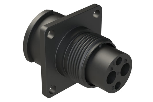 FLS012N2P03 Receptacle, Square Flange, 4 (2+2) Position, Male, Shell Size 12, Silicone Seal, Auto-Lock