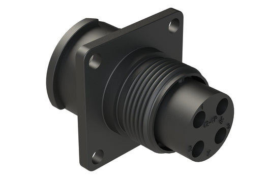 FLS012N4P03 Receptacle, Square Flange, 4 Position, Male, Shell Size 12, Silicone Seal, Auto-Lock