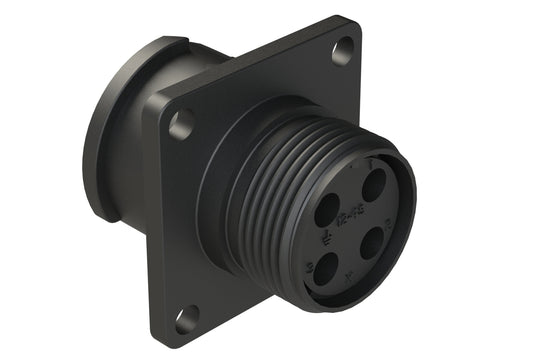 FLS012N4S03 Receptacle, Square Flange, 4 Position, Female, Shell Size 12, Silicone Seal, Auto-Lock