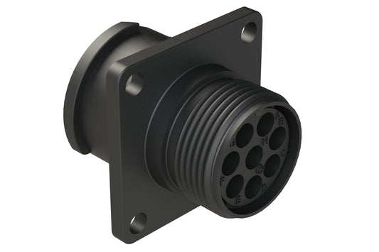 FLS012N8S03 Receptacle, Square Flange, 8 Position, Female, Shell Size 12, Silicone Seal, Auto-Lock