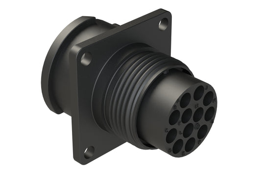 FLS014N12P03 Receptacle, Square Flange, 12 Position, Male, Shell Size 14, Silicone Seal, Auto-Lock