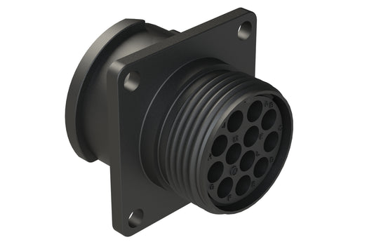 FLS014N12S03 Receptacle, Square Flange, 12 Position, Female, Shell Size 14, Silicone Seal, Auto-Lock