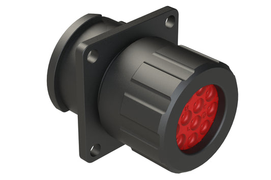 FLS014N12SHEC03 Receptacle, Square Flange, 12 Position, Female, Shell Size 14, Silicone Seal and End Cap with Individual Wire Sealing, Auto-Lock