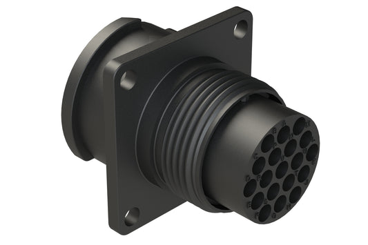 FLS014N19P03 Receptacle, Square Flange, 19 Position, Male, Shell Size 14, Silicone Seal, Auto-Lock