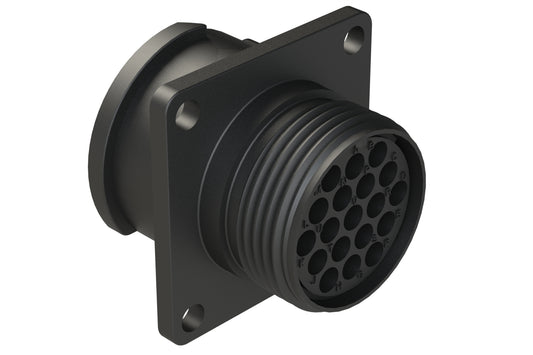 FLS014N19S03 Receptacle, Square Flange, 19 Position, Female, Shell Size 14, Silicone Seal, Auto-Lock