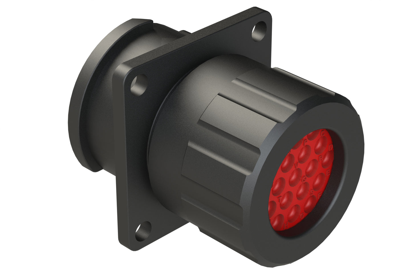 FLS014N19SHEC03 Receptacle, Square Flange, 19 Position, Female, Shell Size 14, Silicone Seal and End Cap with Individual Wire Sealing, Auto-Lock