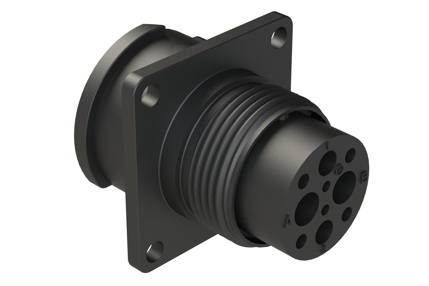 FLS014N2P03 Receptacle, Square Flange, 4 (2+2) Position, Male, Shell Size 14, Silicone Seal, Auto-Lock