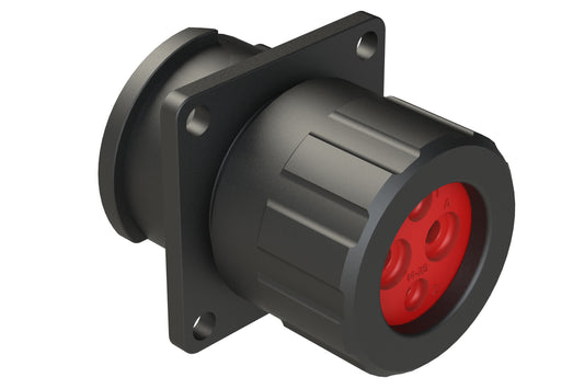 FLS014N2SHEC03 Receptacle, Square Flange, 4 (2+2) Position, Female, Shell Size 14, Silicone Seal and End Cap with Individual Wire Sealing, Auto-Lock