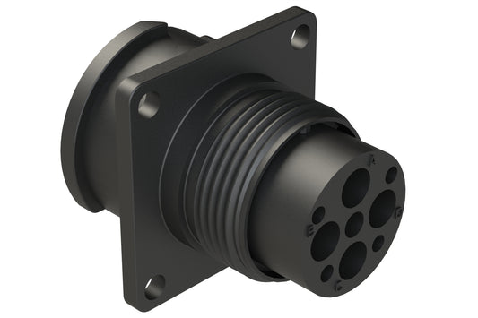 FLS014N4P03 Receptacle, Square Flange, 4 Position, Male, Shell Size 14, Silicone Sealing, Auto-Lock