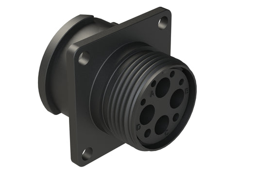 FLS014N4S03 Receptacle, Square Flange, 4 Position, Female, Shell Size 14, Silicone Seal, Auto-Lock