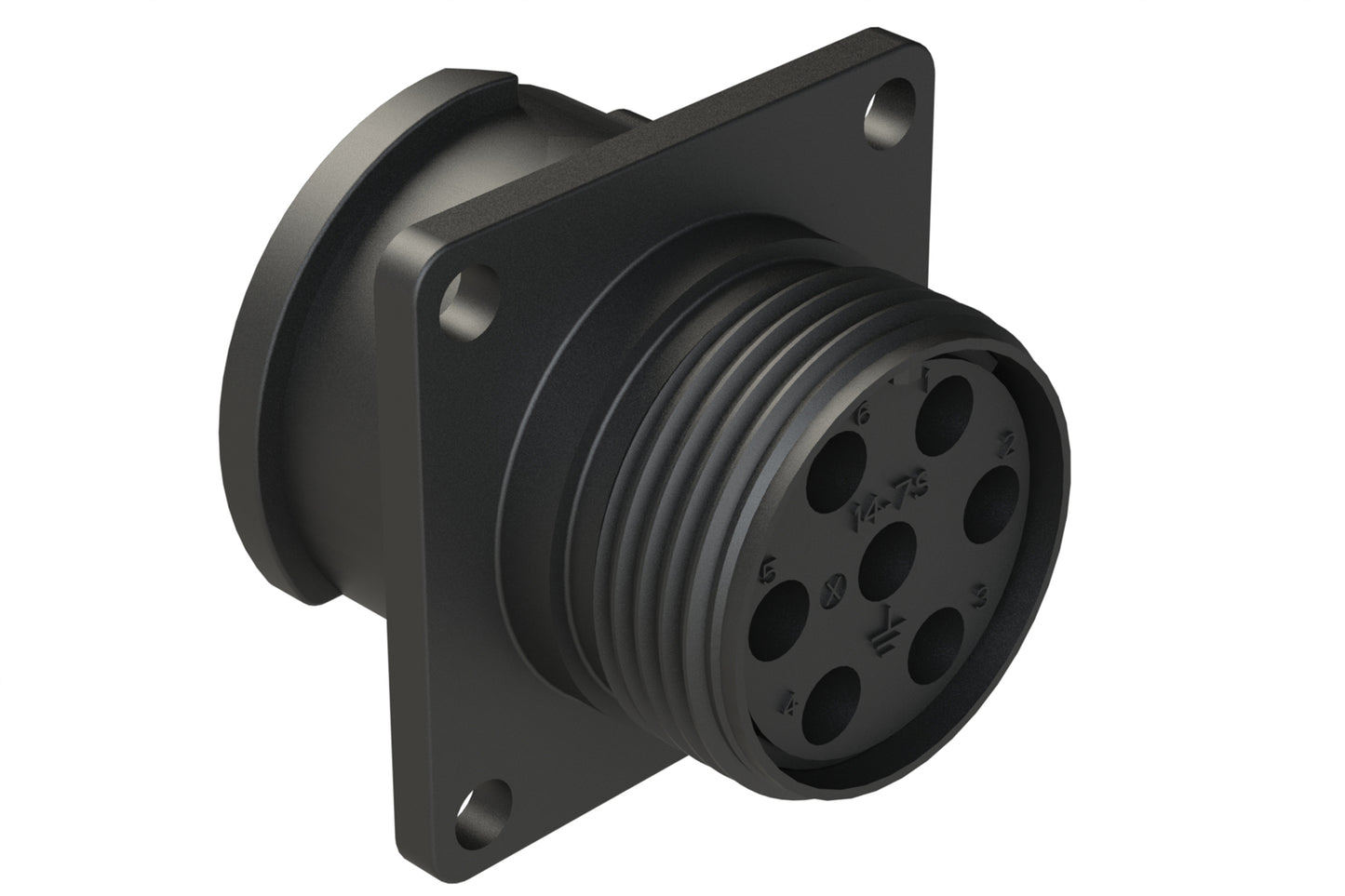FLS014N7S03 Receptacle, Square Flange, 7 Position, Female, Shell Size 14, Silicone Seal, Auto-Lock