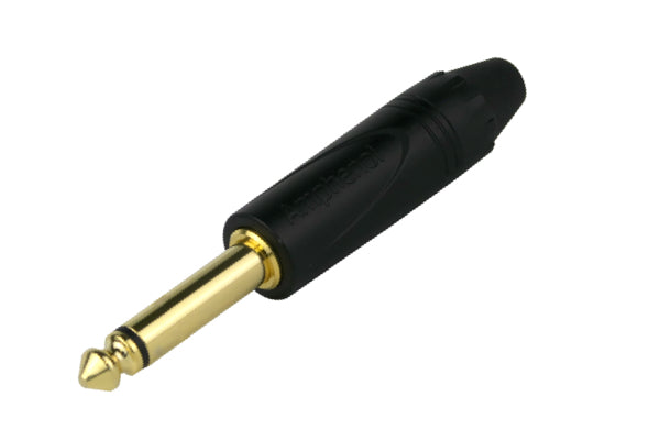 QM2PB-AU 1/4" Phone Plug,Mono, Straight, Gold Plated Contacts, Black Finish