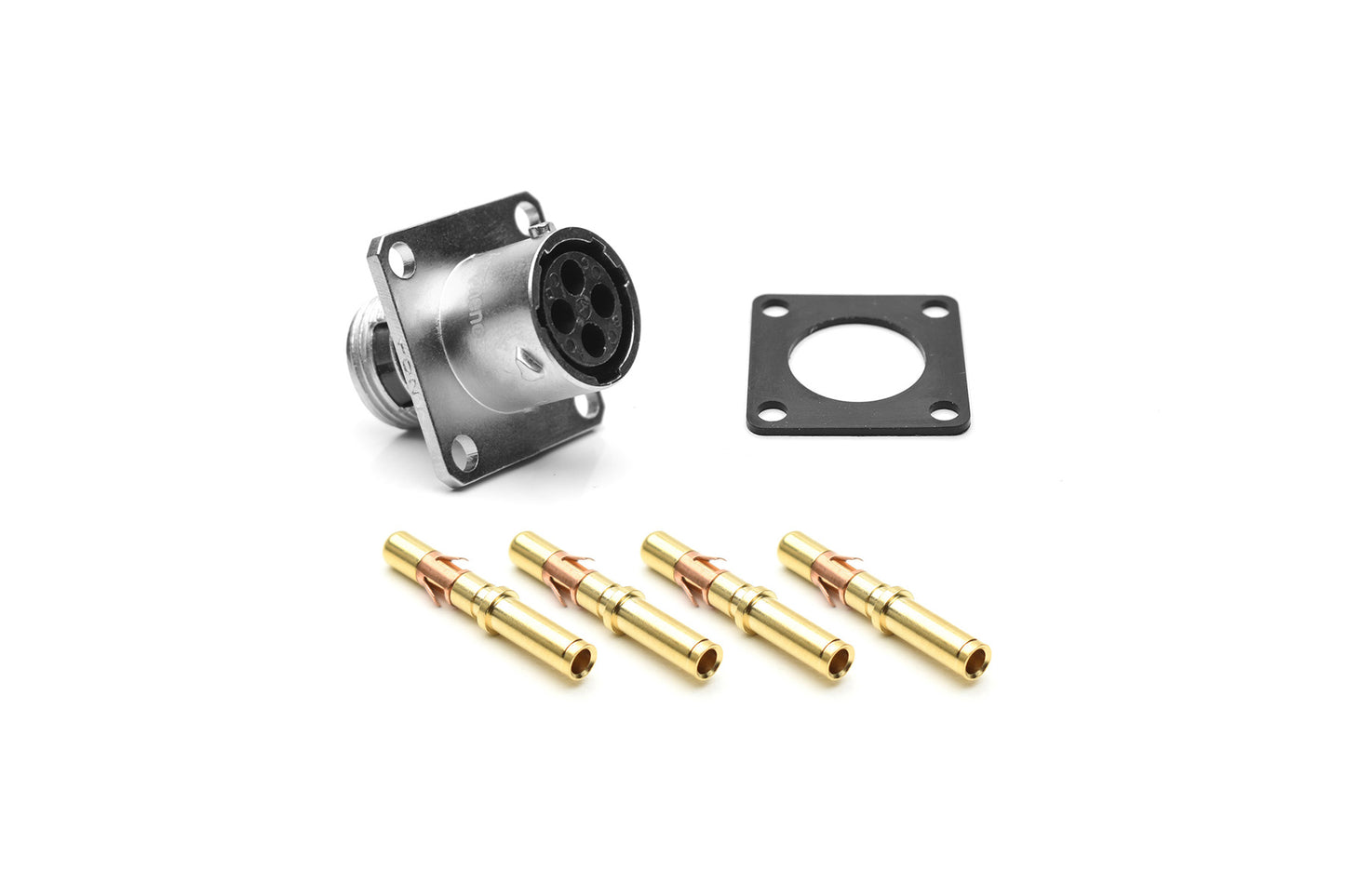 RT00104SKNH03-K Receptacle Kit, Square Flange, 4 Position, Female, Shell Size 10, Silicone Seal, with Machined Gold Contacts, Size 16 (18-16AWG), Gasket, IP69K