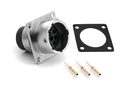 RT00123PNH-K Receptacle Kit, Square Flange, 3 Position, Male, Shell Size 14, with Machined Gold Contacts, Size 16 (18-16AWG), Gasket