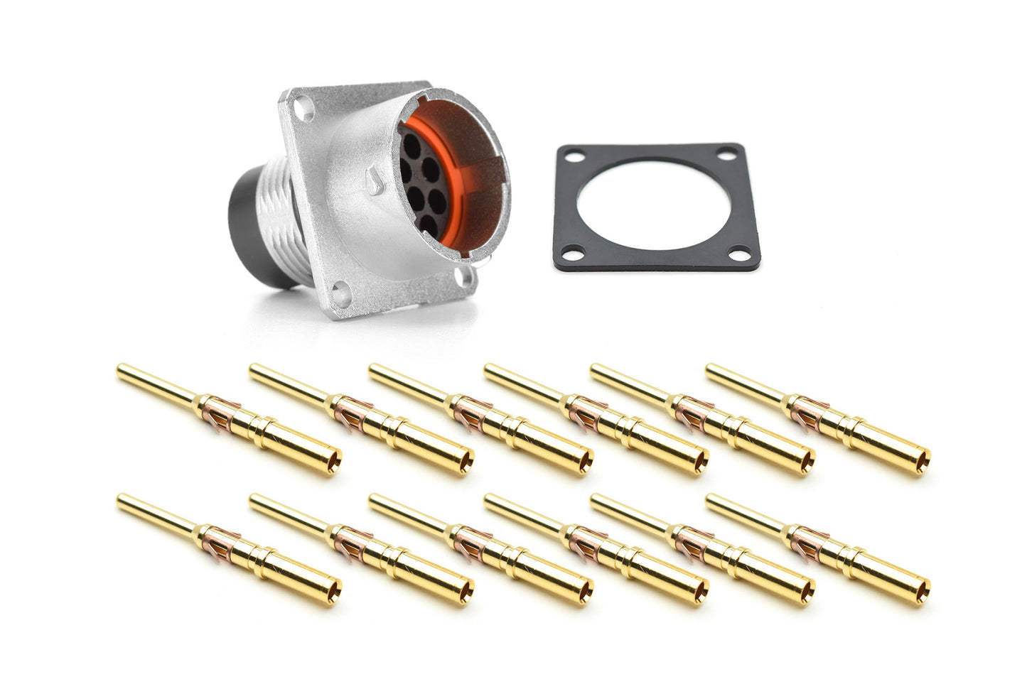 RT001412PKNH03-K Receptacle Kit, Square Flange, 12 Position, Male, Shell Size 14, Silicone Seal, with Machined Gold Contacts, Size 16 (18-16AWG), Gasket, IP69K