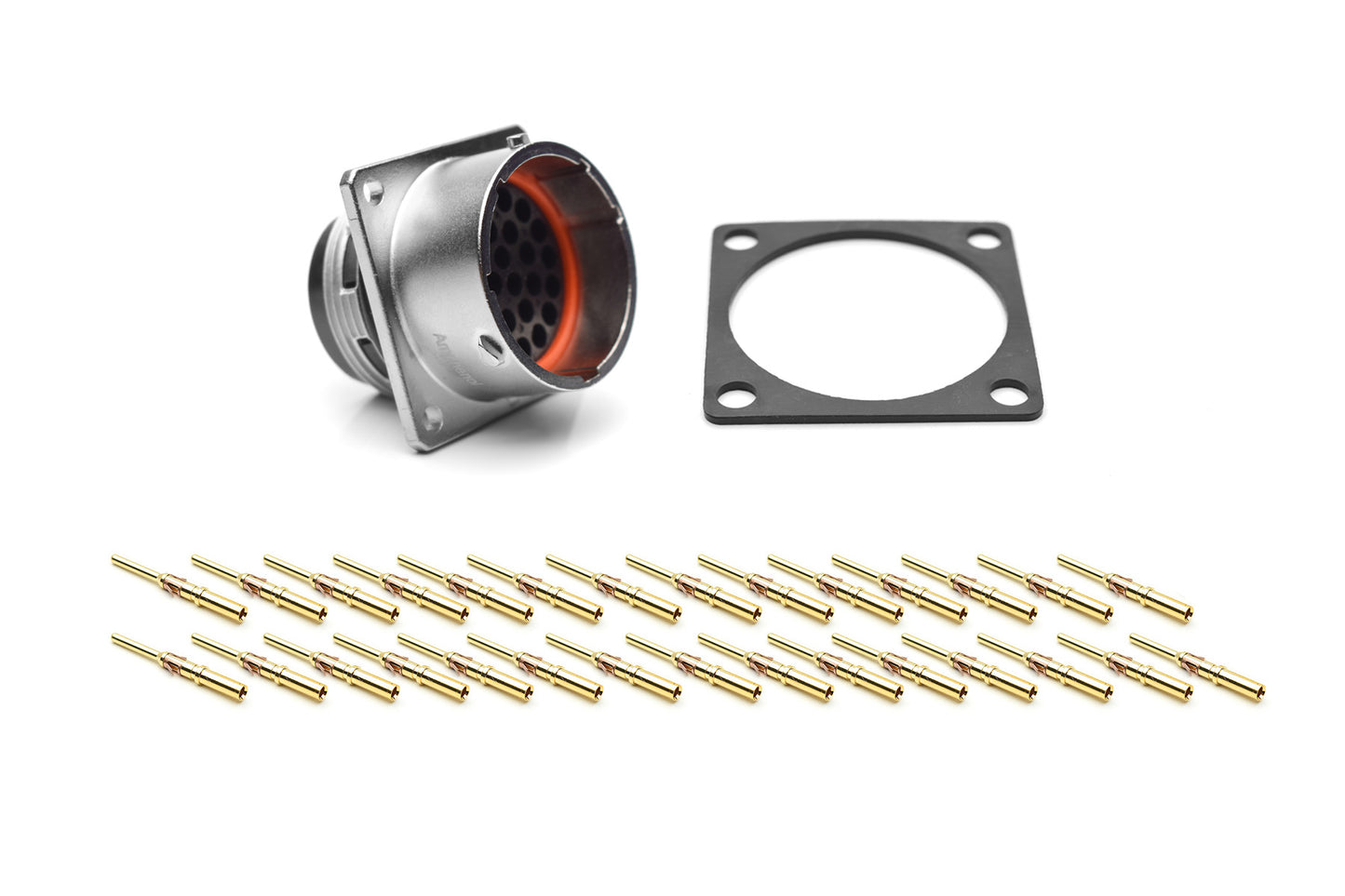 RT002028PKNH03-K Receptacle Kit, Square Flange, 28 Position, Male, Shell Size 20, Silicone Seal, with Machined Gold Contacts, Size 16 (18-16AWG), Gasket, IP69K