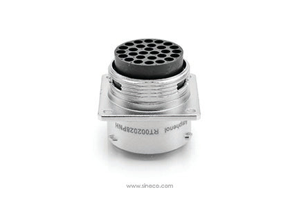 RT002028PNH03 Receptacle, Square Flange, 28 Position, Male, Shell Size 20, with Silicone Seal. Comparable part no. UT002028PH