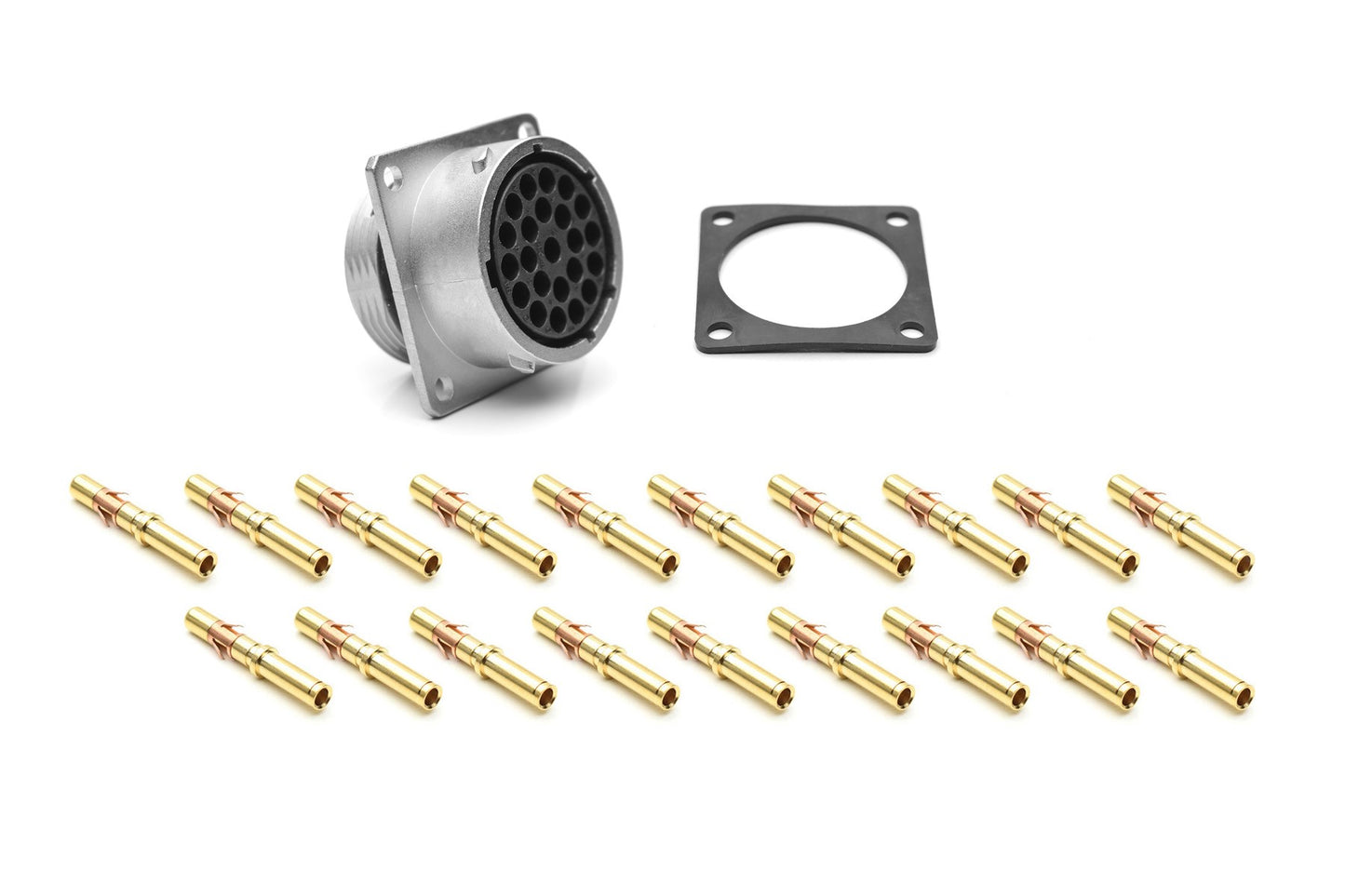 RT0W01419SKNH03-K Receptacle Kit, Square Flange, 19 Position, Female, Shell Size 14, Silicone Seal, with Machined Gold Contacts, Size 20 (22-20AWG), Gasket, IP69K