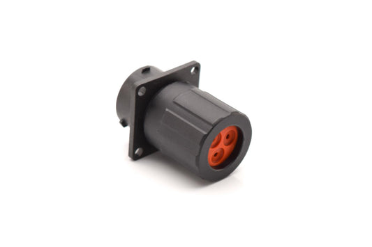 RTS014N3PHEC03 Receptacle, Square Flange, 3 Position, Male, Shell Size 14, Silicone Seal, and End Cap with Individual Wire Sealing. Comparable part no. UTS0GN142G1P