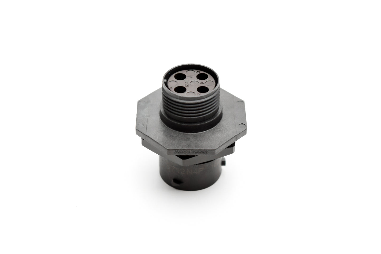 RTS712N4P03 Receptacle, Jam Nut, 4 Position, Male, Shell Size 12, Silicone Seal, and End Cap with Individual Wire Sealing. Comparable part no. UTS7124P
