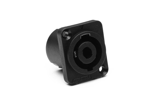SP-4-MDV 4 Pole Loudspeaker ChassisMount, DType Flange,Thru Holes, Vertical PCB, Black Finish. Comparable part no: NL4MD-V