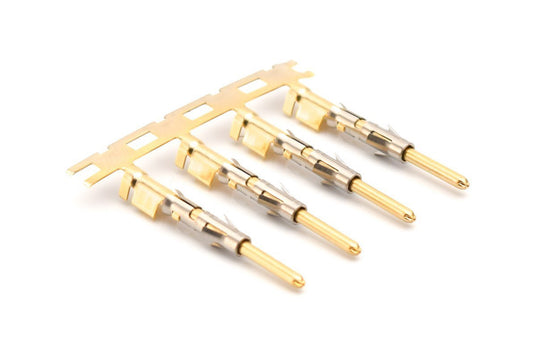 SP16M2G5 Pin Contact, Stamped, Size 16, Gold 5µ" over Nickel, Wire Range .75-1.5mm², 18-16 AWG, with 3 Tangs. Reel of 3,000.