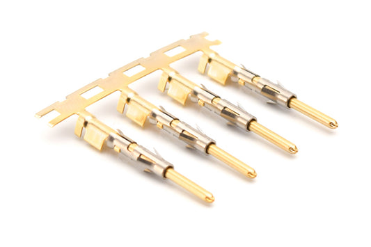 SP20M2F Pin Contact, Stamped, Size 16,Gold Flash over Nickel, Wire Range .34-.50mm², 22-20 AWG, with 3 Tangs. Reel of 3,000.