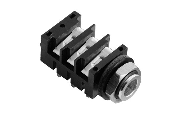 ACJS-MHDR 1/4" Dual Horizontal PCB Phone Jack, Stereo,Metal Bore,Metal Nut, PlasticThread